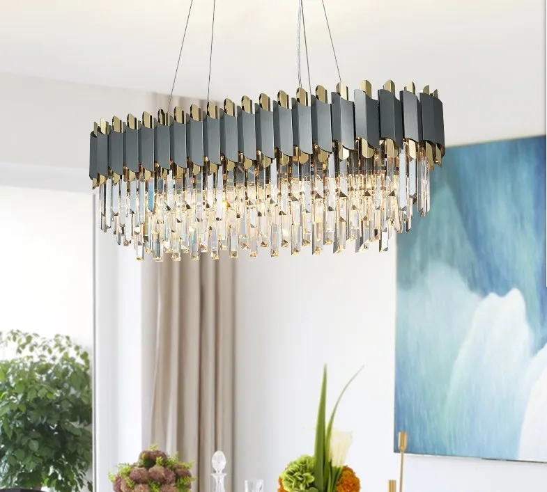 Lustre retangular cromado de cristal moderno, iluminação para sala de jantar, quarto, redondo, sala de estar, luminárias llfa284b