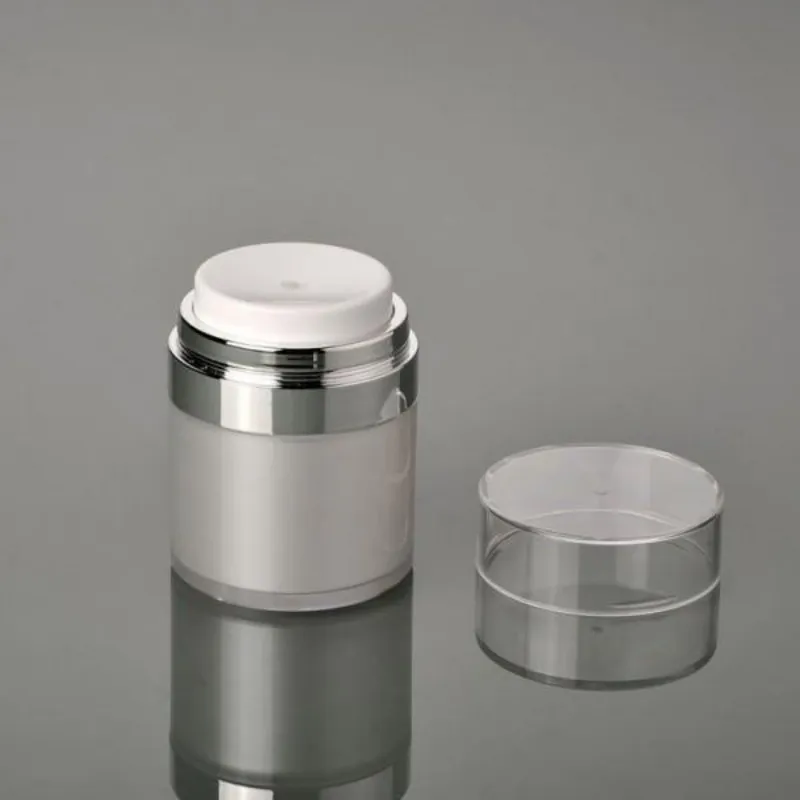 15 30 50 G / ML Pearl White Acrylic Airless Jar Round Vacuum Cream Jar 0.5Oz 1Oz 1.7Oz Cosmetic Packing Pump Bottles
