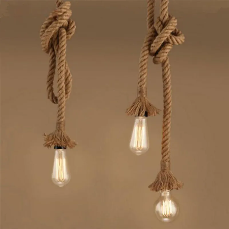 Vintage Rope chandelier E27 Industrial Loft Rope LED Ceiling Pendant Lamp for Interior Cafe Restaurant Bar Corridor Decoration Lighting