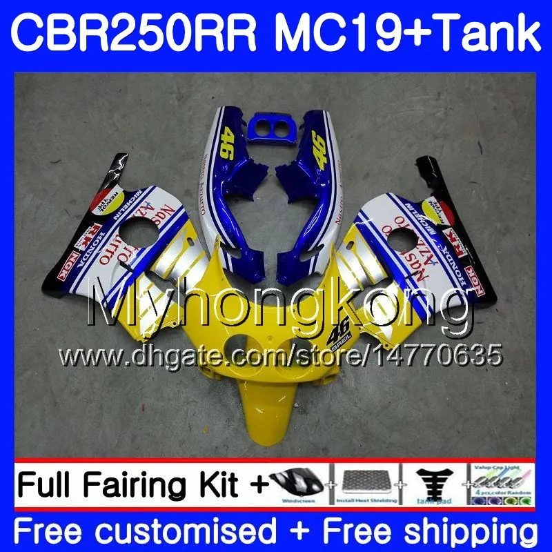 Molde de injeção para HONDA CBR 250RR MC19 CBR250RR 1988 1989 amarelo azul novo Corpo 261HM.42 CBR 250 RR 250R CBR250 RR 88 89 Kit de Carenagem + Tanque