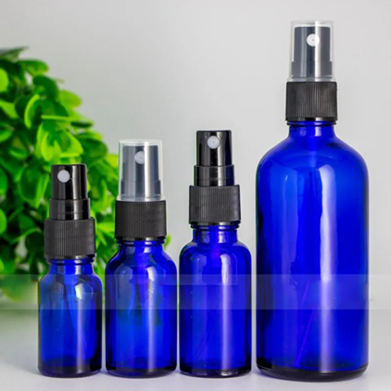 Bottiglie spray in vetro blu con nebulizzatore fine da viaggio ricaricabile per aromaterapia atomizzatore per profumo contenitore cosmetico vuoto Spedizione gratuita DHL