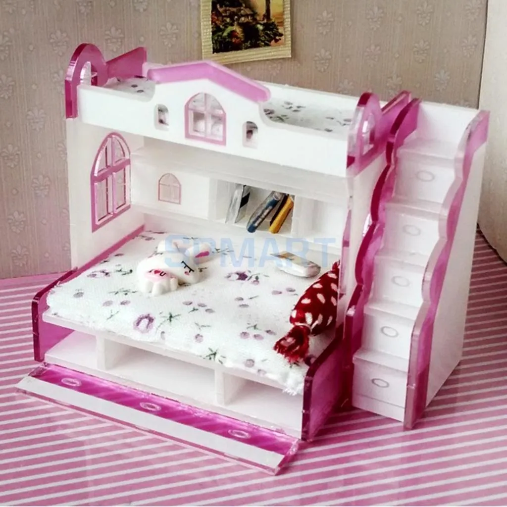 ABS Miniature Bunk Bed Model for 1/12 Dolls House Children Bedroom Furniture Life Scenes Decor Room Accessory #2