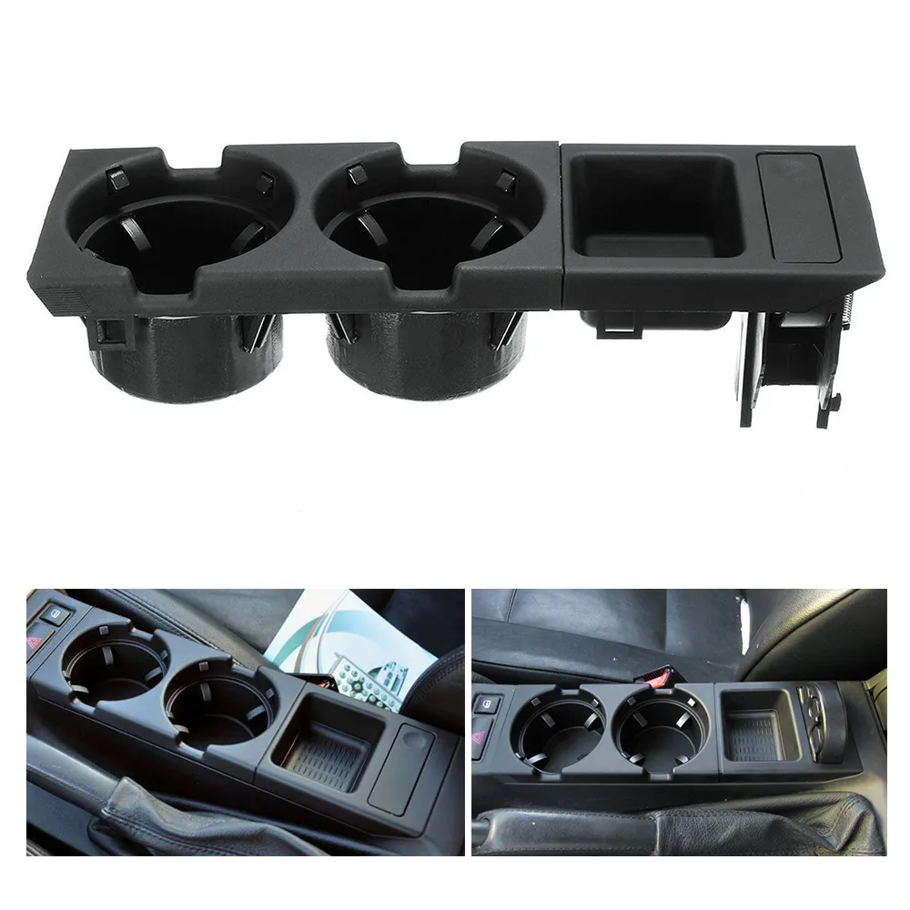 Freeshipping Car Front Center Console Drink Cup Holder + Coin Holder Tray for BMW 3Series E46 1998-2004 Black