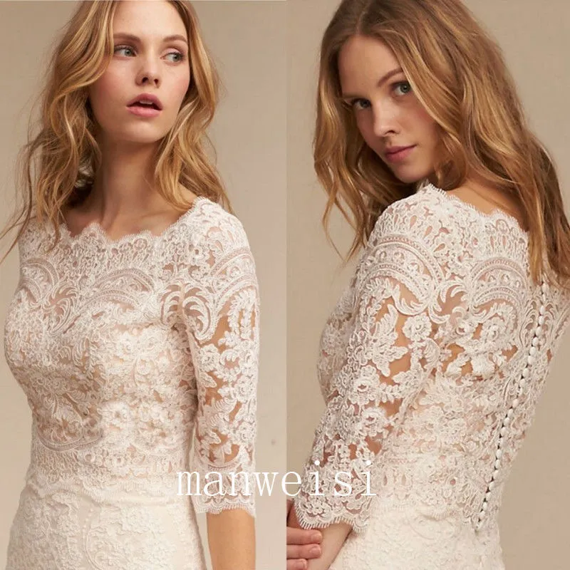 Branco marfim bolero casamento jaqueta de noiva 3 4 manga longa renda apliques elegante envolve vestido de casamento personalizado made278e