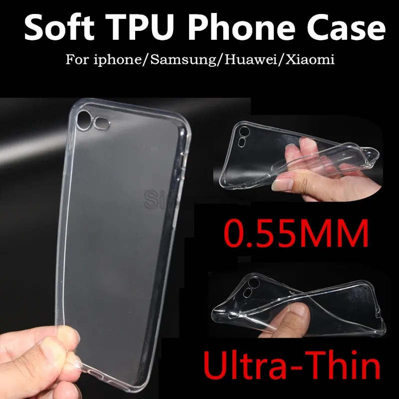 Ultra Cienki 0.5mm Najtańsze Clear TPU Przezroczyste Miękkie Phone Case Pokrywa Pokrywa Silikonowe Przypadki dla iPhone X XR XS Max Samsung Huawei