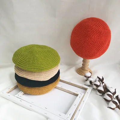 Neue 11 Farben Frühling Sommer Frauen Stricken Berets Damen Solide Flache Kappe Mode Häkeln Französisch Caps Sterne Maler Hut Großhandel