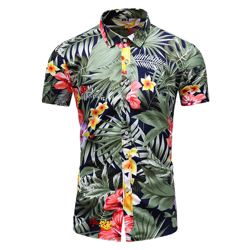 M-6XL 7xL Мужские рубашки Повседневная Slim Fit Hawaiian Рубашка Мужчины Летняя Рубашка Новый Стиль Печать с коротким рукавом Мужское платье