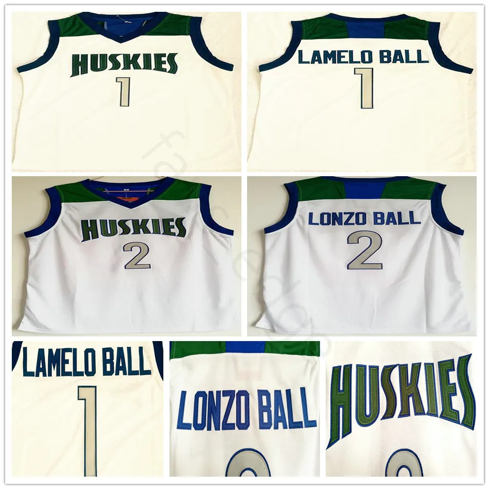 NCAA Chino Hills Huskies High School Lamelo #1 Ball Jersey Home White Cucite Lonzo #2 Ball Basketball Maglie da basket Mescola Mix Order