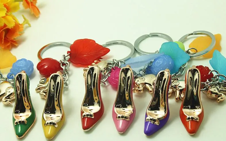 500pcs höga klackar nyckelkedja sko handväskor tillbehör mångfärgade skor nyckelring semester present keychain