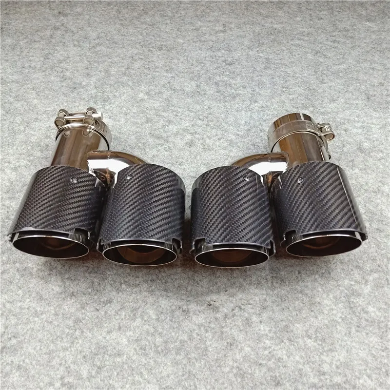 H Model Twill Glossy Black Exhaust pipe Car Universal Carbon fiber Muffler tip Fewer solder joints 2 piece Nozzles