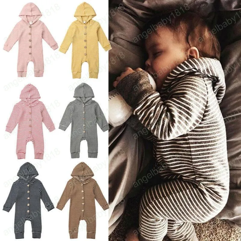 Kids Designer Kleding Meisjes Jongens Gestreepte Romper Pasgeboren Zuigeling Hooded Jumpsuits 2019 Lente Herfst Boutique Baby Klimmen Kleding