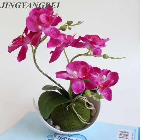 Orchidea artificiale Orchid Orchid piante in vaso fiore di seta con pentole di plastica muschio casa Balcone decorazione vaso set matrimonio decorativo