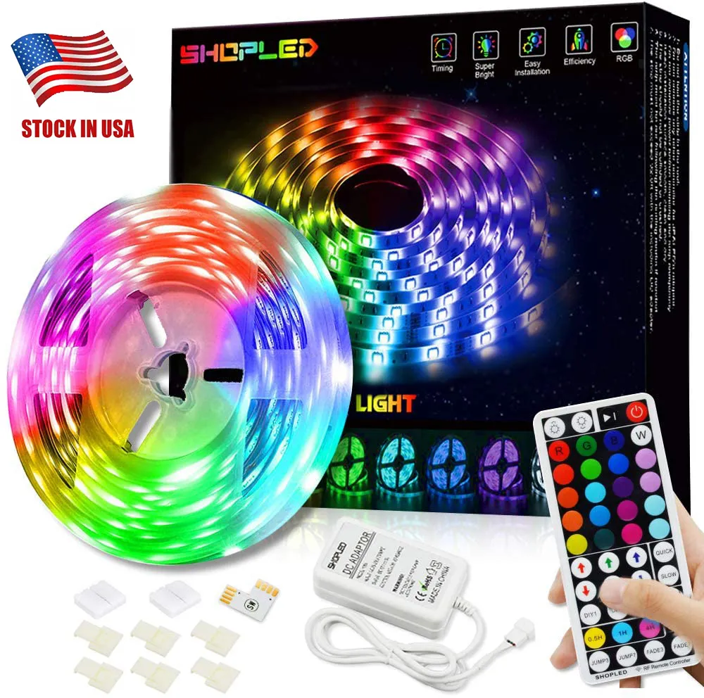 SMD 5050 30LEDs 5M 150LEDs 10M 300LEDs Waterproof RGB LED Strips with 44 key RF Remote Contro12V 3A Power Supply