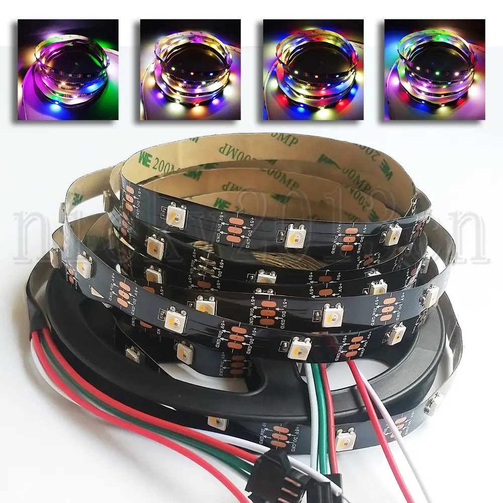 5V SK6812 5050 RGBW RGBWW CCT LED Flexible Strip Light Tape 5M 150EDs 4 in 1 Individual Addressable Magic Full Color Changing Chasing Black PCB Non Waterproof