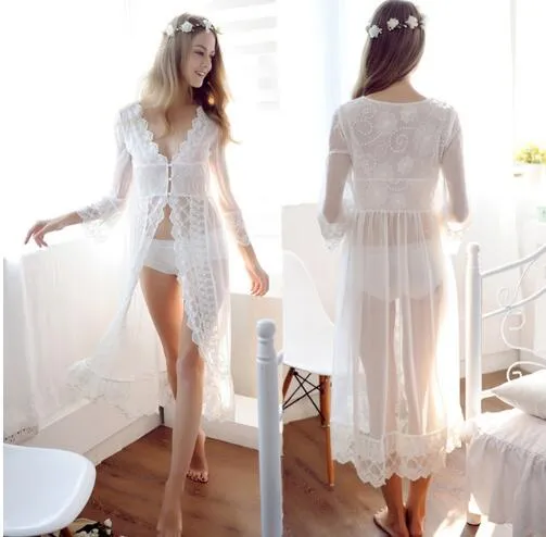 2019 Fashion Lace White Wedding Robes Underkläder Dreams Bridal Sleepwear Nightgown Oversize Chemise de Niti