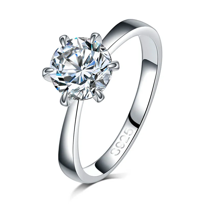 Bagues de fiançailles de style classique de qualité supérieure pour les femmes couleur argent cristal blanc zircone CZ pierre anneaux de mariage éternels en gros