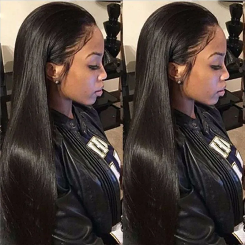 Long straight natural looking hair glueless lace front wi& full hair lace wig for african americans woman 26inch heat resistant