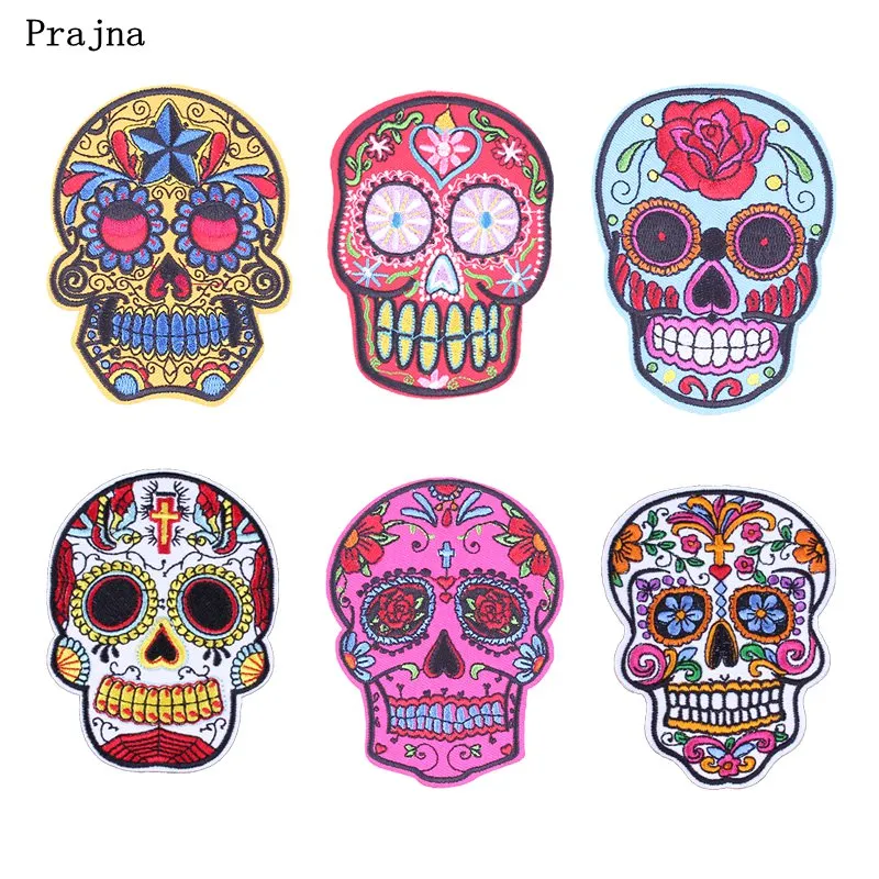 Prajna punk rock skull bordado patches acessório Vários estilos de rosa de rosa ferro de rosa em manchas de motociclistas adesivos de roupas adesivos