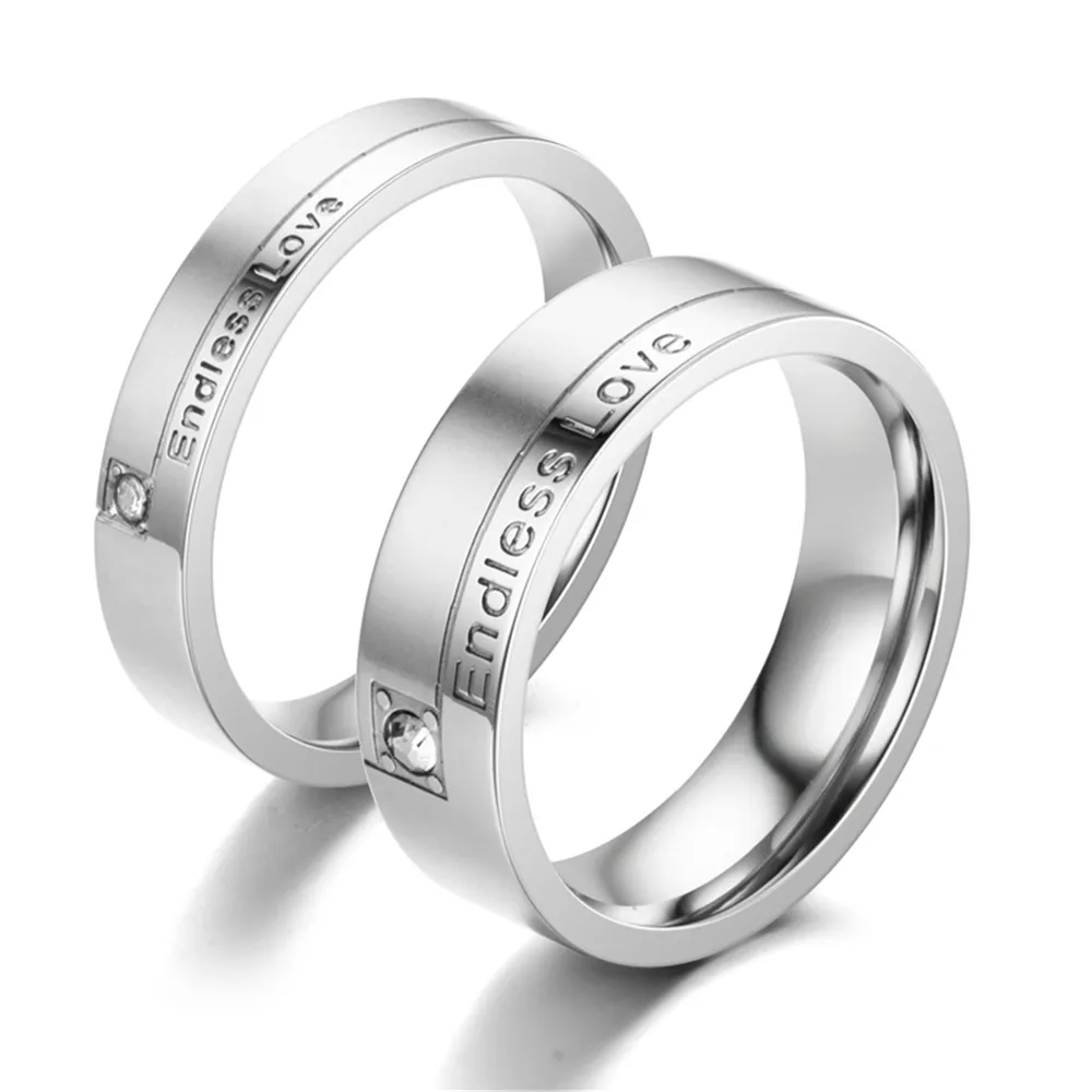 Nieuwe Unisex Titanium Rvs Eindeloze Liefde Rhinestone Liefhebbers Vinger Ring Jongens Vintage Diamond Ringen voor Paar Sieraden Groothandel