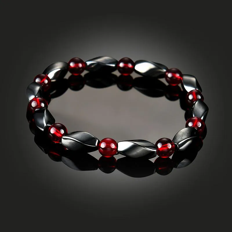 Bracelet de perles de calcul biliaire noir magnétite Bracelet de santé hématite Bracelet rubis Style ethnique pour femmes hommes