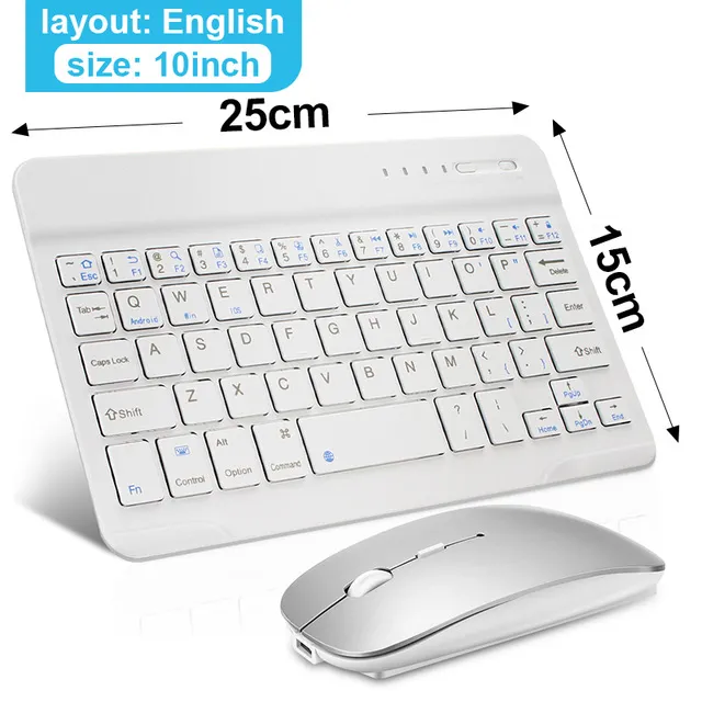 Clavier Et Souris Bluetooth Rechargeable Ultra Fin 10 Pouces - Compatible Android, Windows, IOS (Vert)