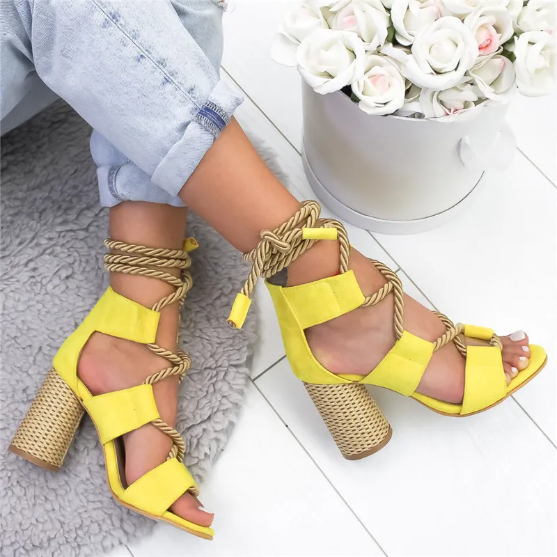 Loozykit 2019 ete espadrilles femmes sandales talon pointu poisson bouche gladiateur sandales corde de chanvre a lacets plate forme sandale Y19070503