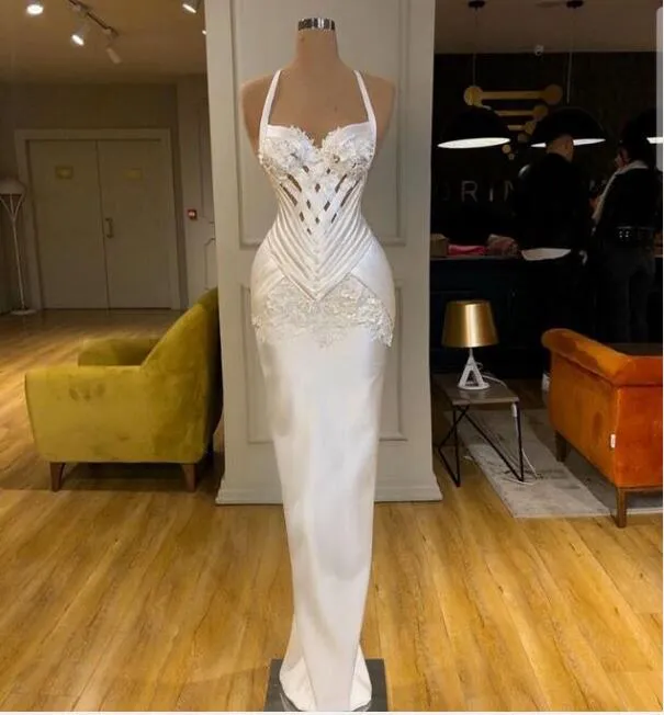 vestido de noite Yousef aljasmi Mulheres vestido de Kim Kardashian 2020 Querida Branca apliques longo vestido de cetim