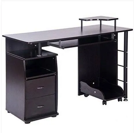 Free shipping Wholesales Espresso Home Office Computer Desk Table with Keyboard Tray and Drawers