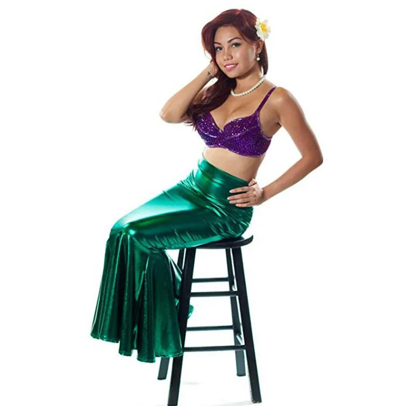 Elegant Metallic Trumpet Long Skirt Women Bodycon Sexy Maxi Skirt Cosplay Party Fancy Dress Mermaid Princess Halloween Costume