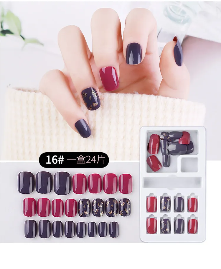 tamax NAT006 24pcs colorido reutilizável Falso Artificial Dicas Nail Art destacável falsa Nails Art Falso Dica de extensão com gel UV revestido