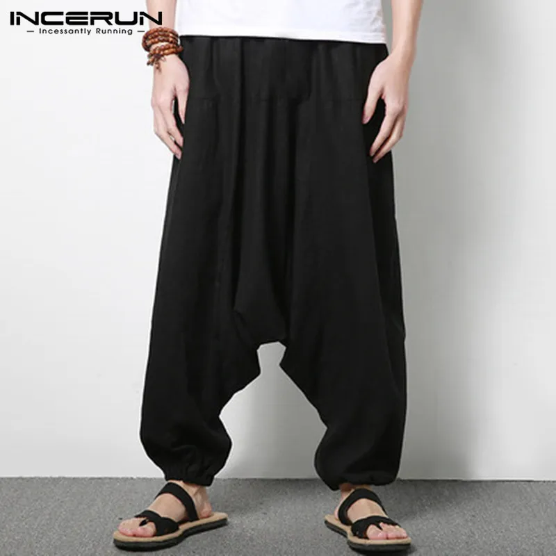 Incerun Plus Size 5xl Men's Pants Harem Hiphop Loose Wide Pant Cotton Big Drop Crotch Joggers Dance Trousers Male Clothing Y19073001