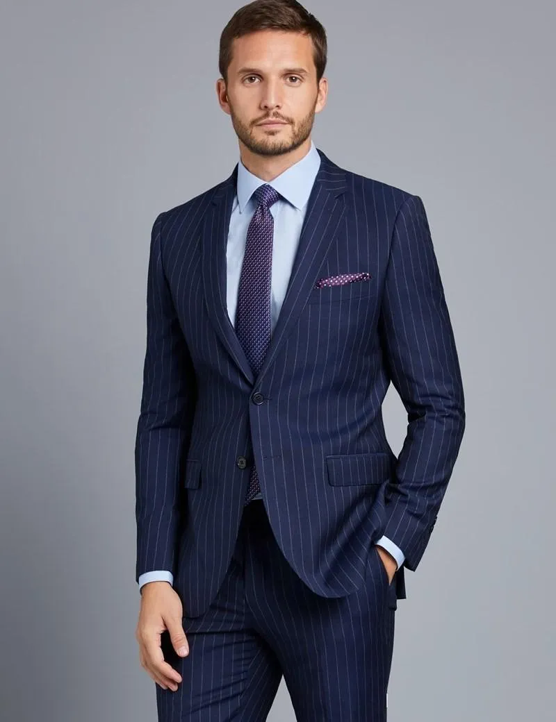 Costumes sur mesure Hommes Handsome Costumes Designer Hommes Deux Pièces Pinstripe smokings marié a atteint un sommet Lapel meilleur homme d'affaires hommes Costumes Taille Plus (veste + P