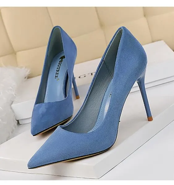 Plus size 34 to 40 41 42 43 solid color pointy toe stiletto heel dress shoes women designer pumps come with box