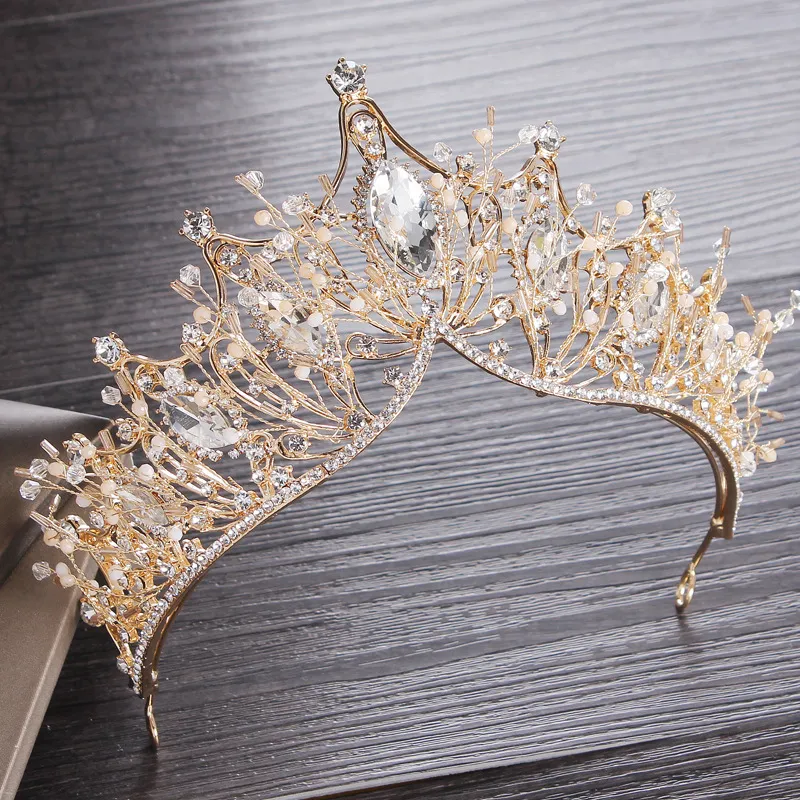 Altın Gelin Taçları Tiaras Saç Başlık Kolye Küpe Aksesuarları Düğün Takı Setleri Ucuz Moda Tarzı Gelin 3 Piece219W