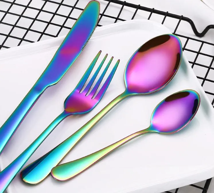 4 Pcs/Set Stainless Steel Cutlery Gold/Black/Mix colors/Blue/Silver Plated Dinnerware Knife Fork Spoon Kit SN3091