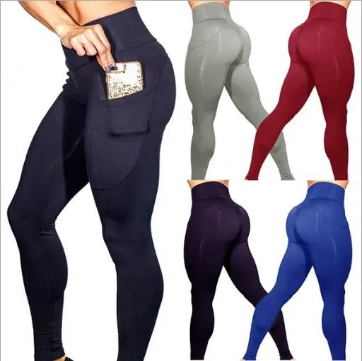 Leggings donna Fitness Yoga Pantaloni Tasca laterale mobile Pantaloni Yoga Vita alta Elastico 2019 Pantaloni sportivi sportivi femminili