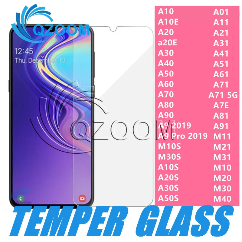 Temperat glas Telefon Skärmskydd för Samsung M10 M20 M30 M40 M50 A10 A10E A20 Core A30 A40S A50 A60 A70 A80 A90 A9 Pro 2019 A51 A71 A91