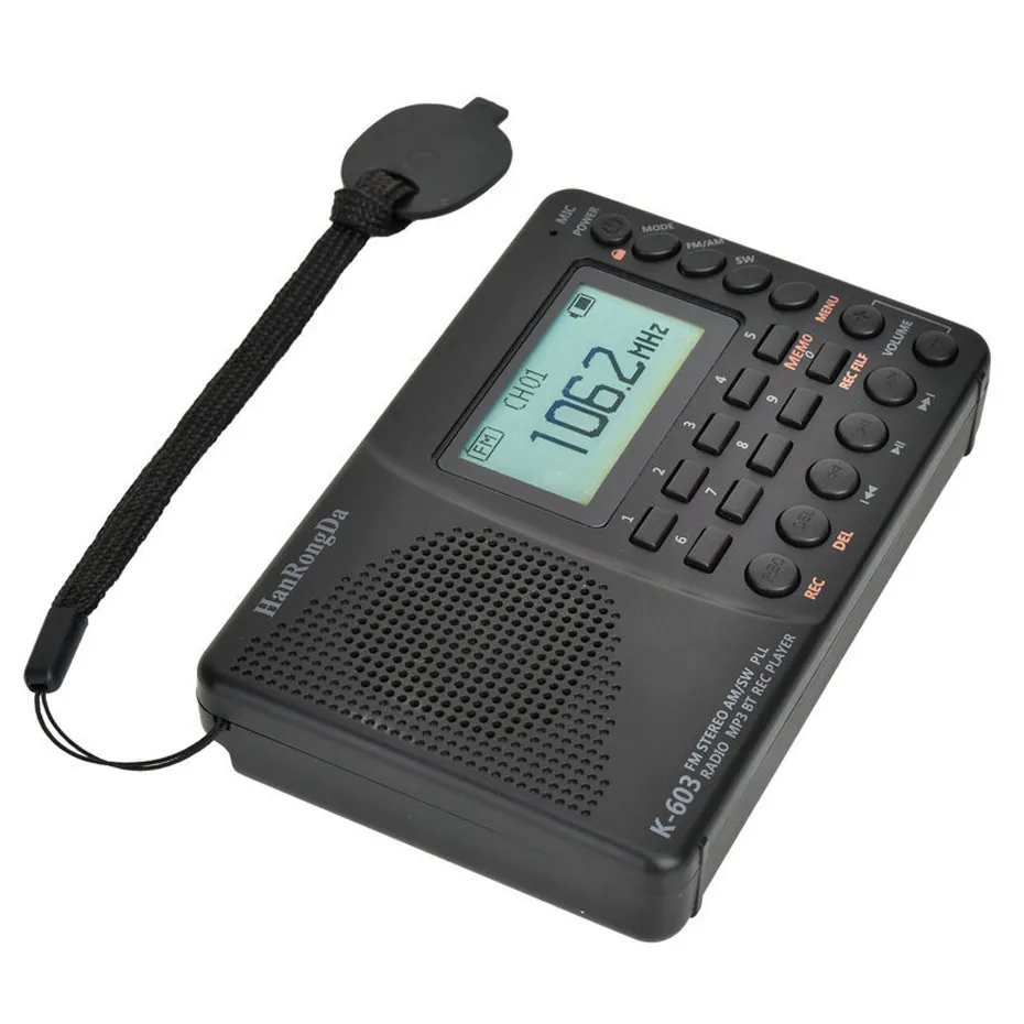 K-603 Full Band Radio Bluetooth FM AM SW Portable Pocket Radios MP3 Digital  REC Recorder Support Micro SD TF Card Sleep Timer