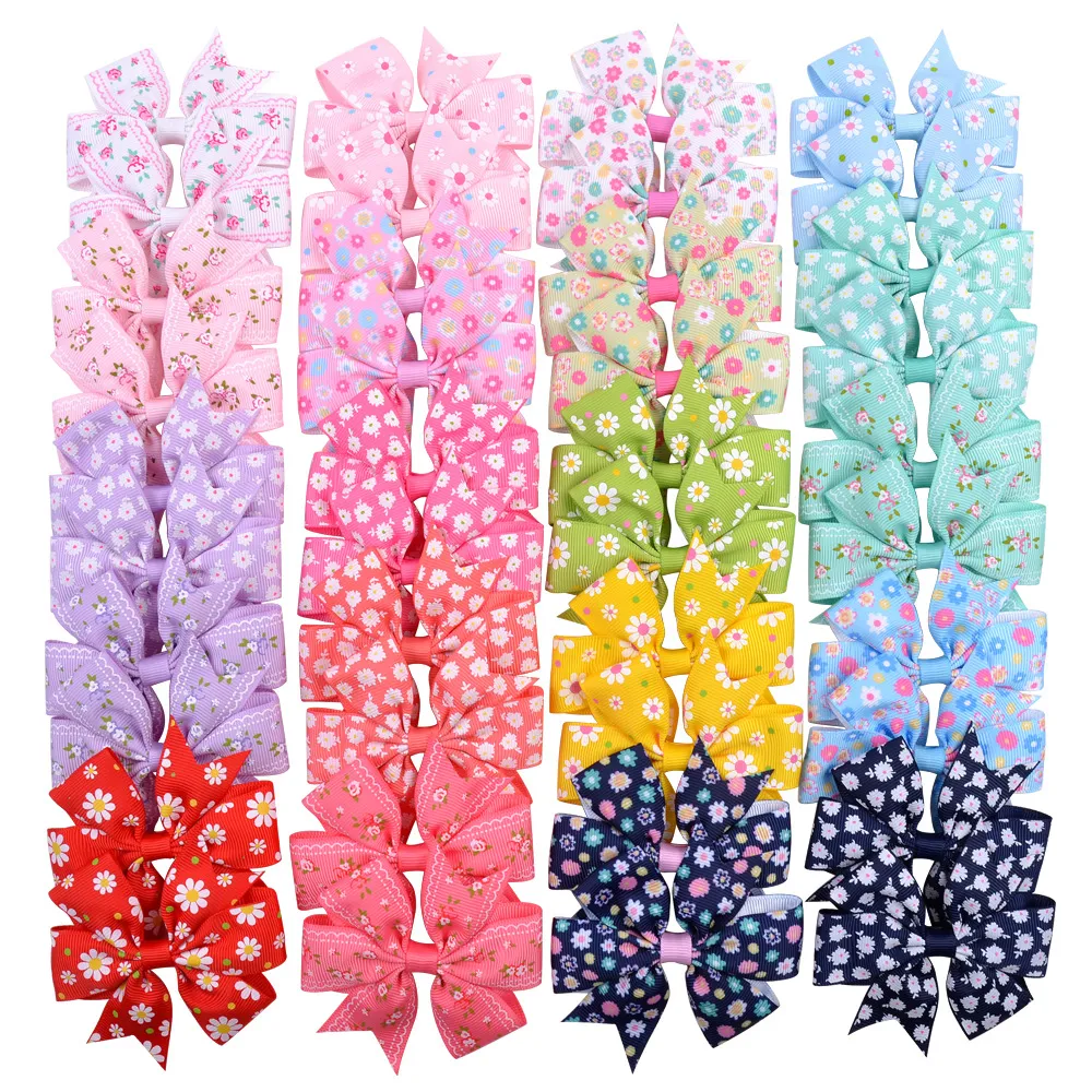 20 colors 3.2 inch Hair Accessories girl colorful print Barrettes hair Bow Flower Child party Christmas Gift clipper