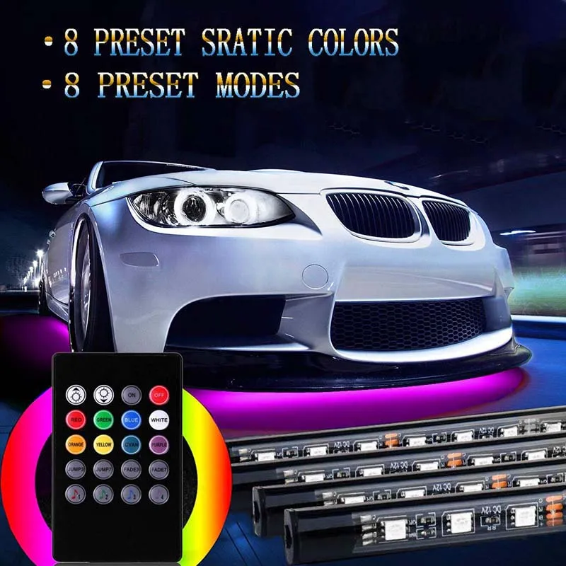 Car Bluetooth Underglow Light Wireless Chassis Light 90x120cm Atmosphere Decorative Bar Lights Remote Lighting Kit with Sound Control