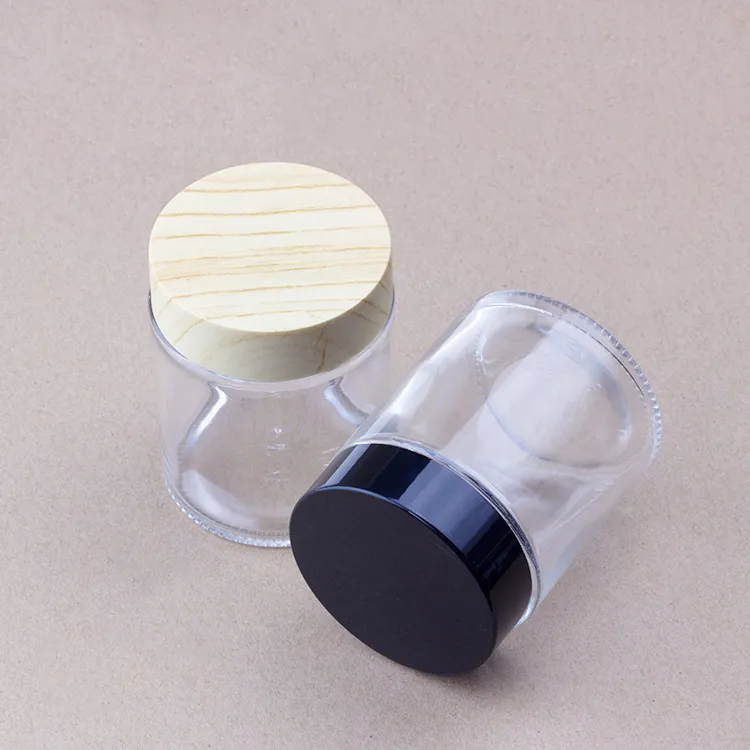 100g lege cosmetische pot pot glas make-up gezicht crème container fles met zwart hout korrel deksel en binnenste pad