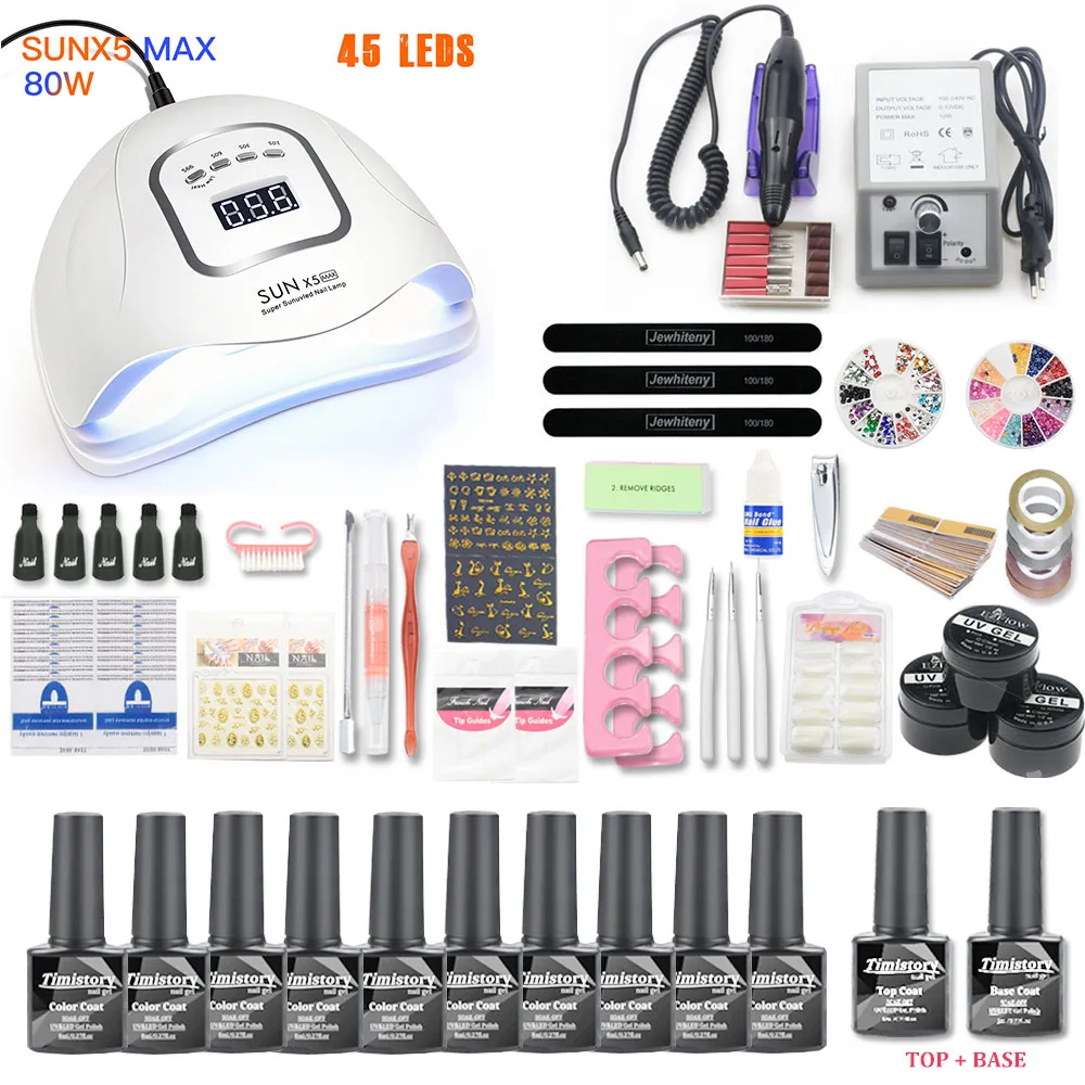 Ensemble de filet 10 pièces Kit de vernis à ongles Gel UV lampe à ongles LED 20000 tr/min outils de manucure d'art pour ensembles d'art de manucure Gel de vernis