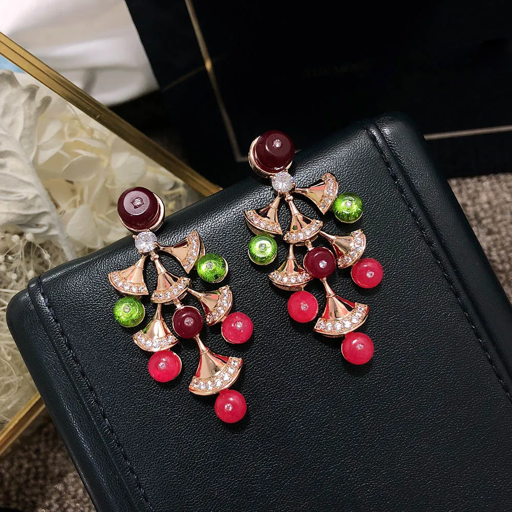 High Quality Hezekiah S925 Sterling Silver Fan Burgundy Earrings With Aristocratic Temperament For Prom And Parties In Coloured Glaze From Hezekiahsa jewelry 28.09 DHgate.Com