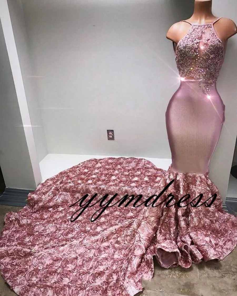 Blush Pink Prom Dresses Formal Evening Gown Mermaid 3D Rose Flowers ...
