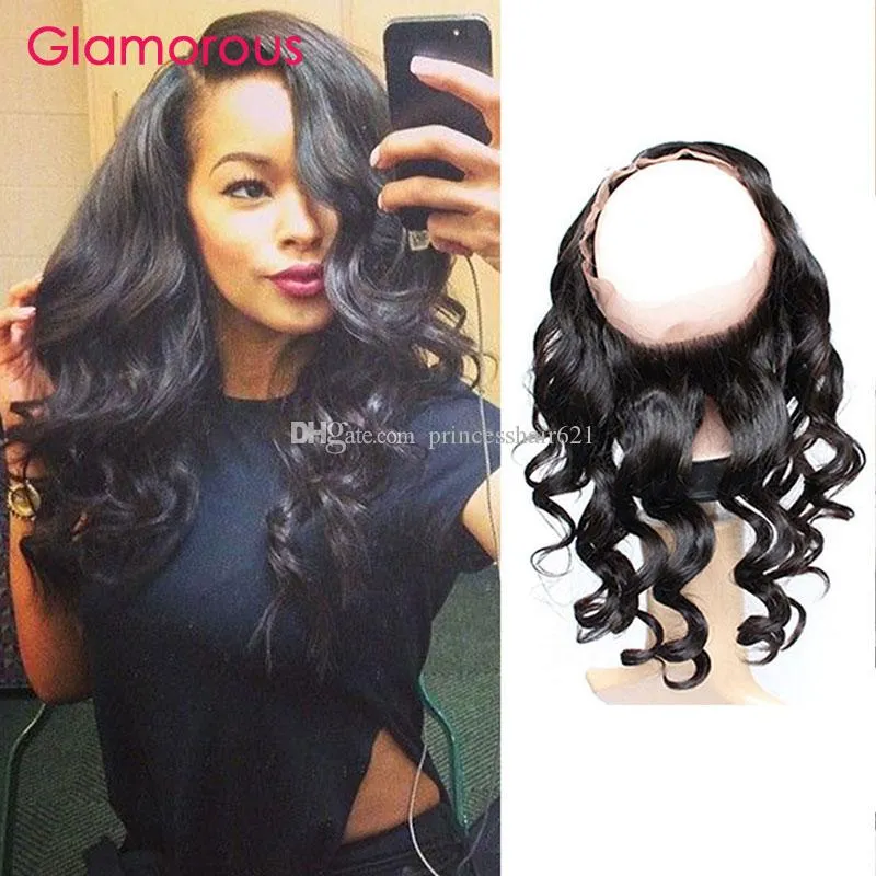 Glamoroso 360 laço frontal frontal lace fechamento brasileiro onda solta virgem cabelo humano natural cabelo styline peruano indianas maços frontais