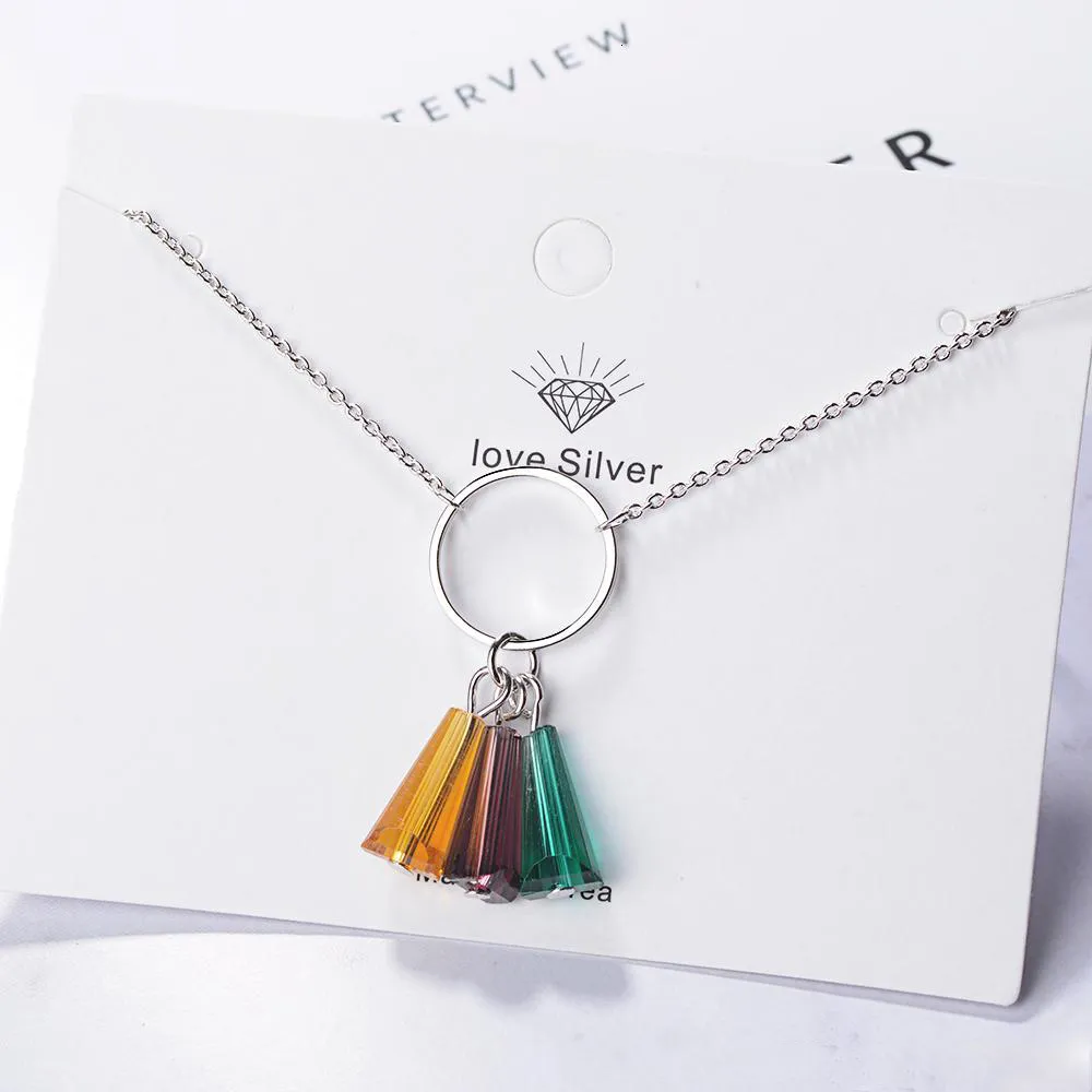 Kolorowe w kształcie wentylatora Sztuczne Kryształ Rainbow Tassel Circle Naszyjnik 925 Sterling Silver Naszyjnik dla kobiet