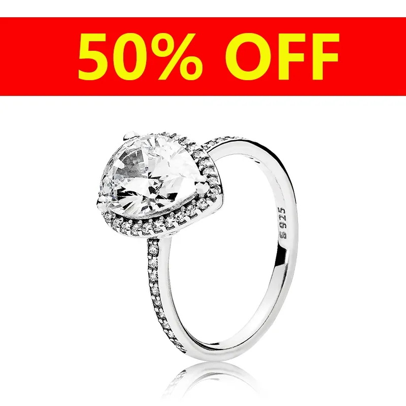 925 Silver Logo Wedding RING Boîte d'origine pour Pandora Sterling silver Tear drop CZ Diamond Rings pour femmes filles cadeaux de Noël