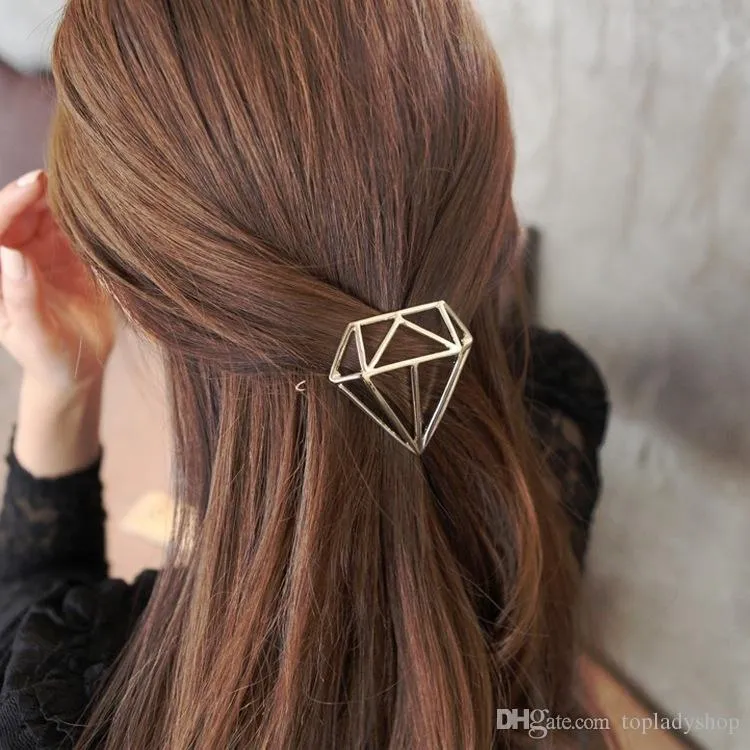 Creative Hollow Liga Diamante Diamante Clipes De Cabelo Barrettes Ornamentos Hairpin Simples Forma Forga Fivela Clipe Grande Headdress Atacado