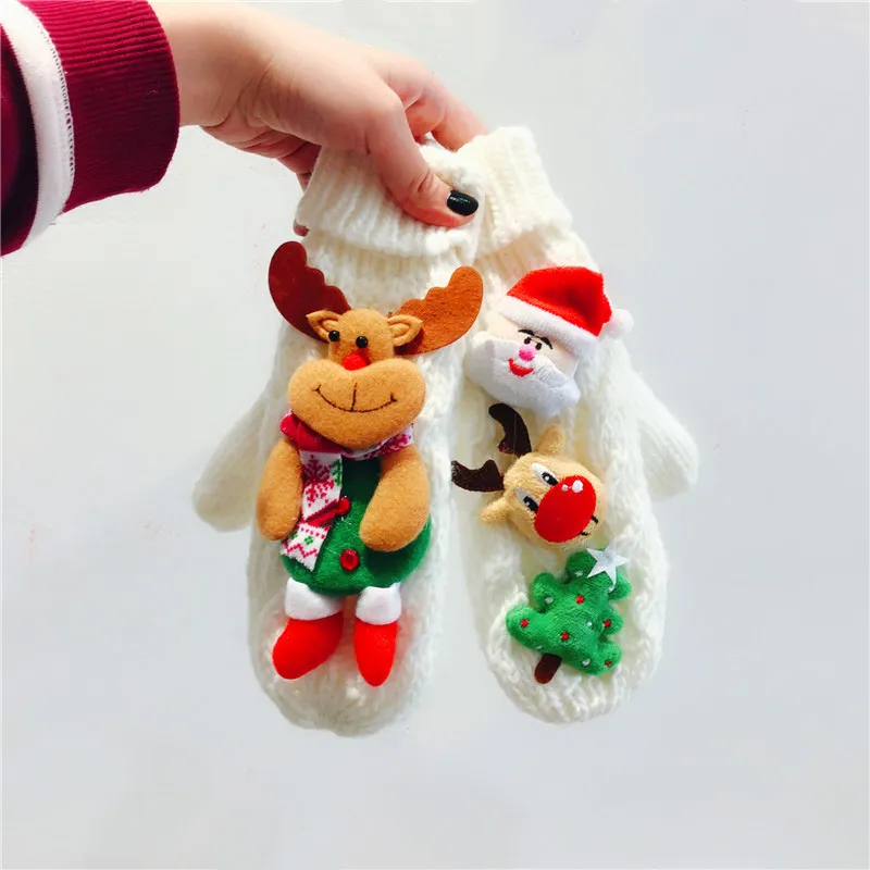 Зима пар fashion-шерсть перчатка двойной утолщение Рождественского подарок кукла перчатка с веревкой висит шею рождественских перчаток