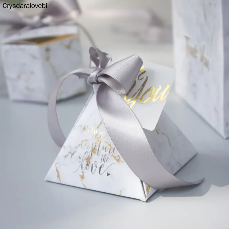 Present Wrap Creative Grey Marble Pyramid Candy Box Bag For Party Baby Shower Paper Boxes Package/Wedding Favors Tack